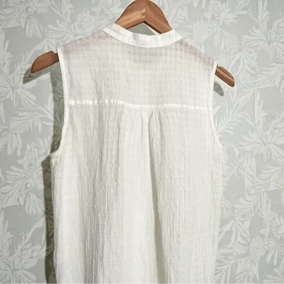 Eileen Fisher Organic Cotton Voile Box Mandarin Button Tunic in White sz S, $198